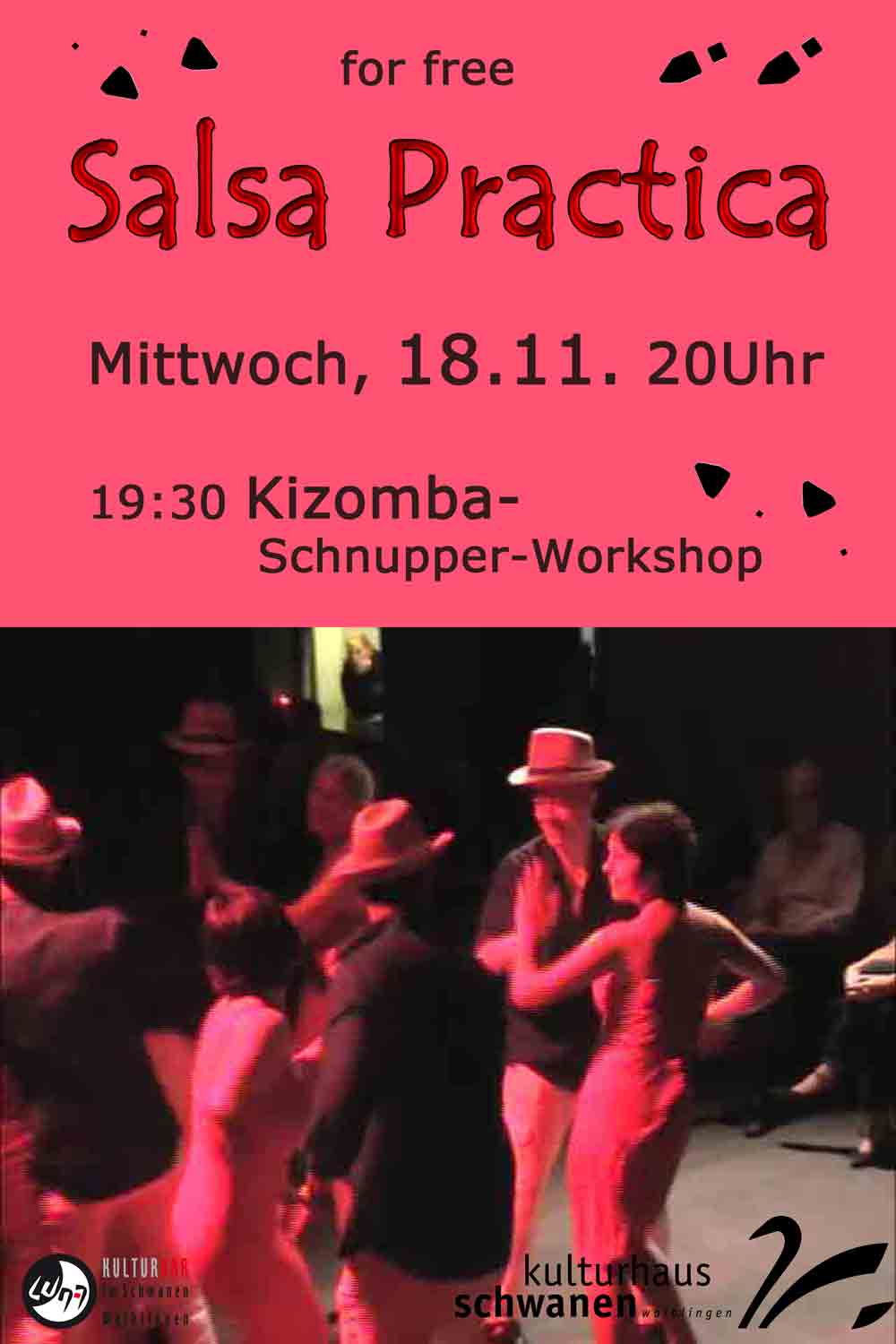 Plakat Salsa Practica 18.11.2015 in der Luna Bar im Kulturhaus Schwanen, Waiblingen
